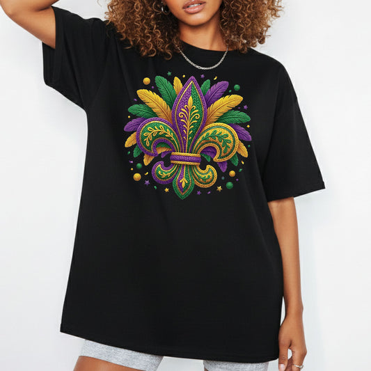 Mardi Gras Sweatshirt Fleur De Lis Yarn New Orleans Parad Carnival Shirt for Family NOLA Festival Tees for Women Men and Kids Gifts