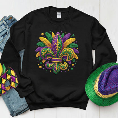 Mardi Gras Sweatshirt Fleur De Lis Yarn New Orleans Parad Carnival Shirt for Family NOLA Festival Tees for Women Men and Kids Gifts
