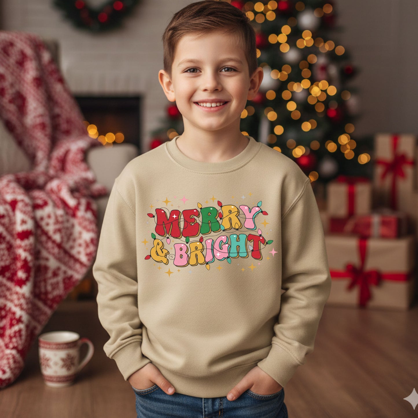 Merry and Bright Toddler Sweatshirt Kids Christmas Sweater Cute Holiday Top Toddler Xmas Sweatshirt Festive Kids Winter Shirt