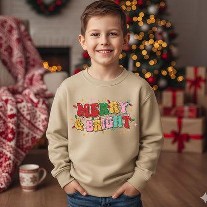 Merry and Bright Toddler Sweatshirt Kids Christmas Sweater Cute Holiday Top Toddler Xmas Sweatshirt Festive Kids Winter Shirt