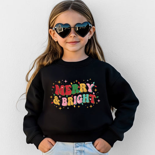 Merry and Bright Toddler Sweatshirt Kids Christmas Sweater Cute Holiday Top Toddler Xmas Sweatshirt Festive Kids Winter Shirt