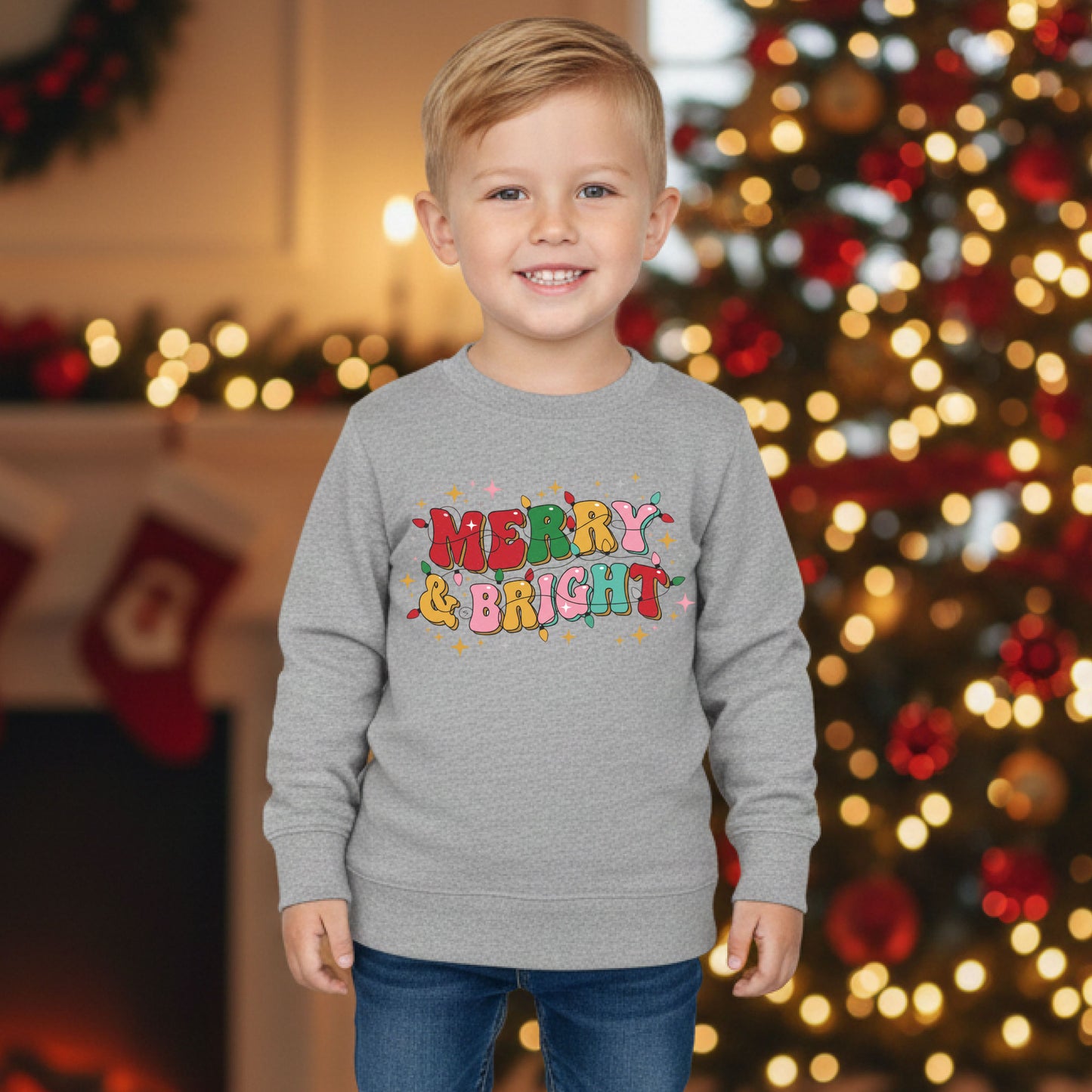 Merry and Bright Toddler Sweatshirt Kids Christmas Sweater Cute Holiday Top Toddler Xmas Sweatshirt Festive Kids Winter Shirt
