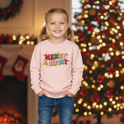 Merry and Bright Toddler Sweatshirt Kids Christmas Sweater Cute Holiday Top Toddler Xmas Sweatshirt Festive Kids Winter Shirt