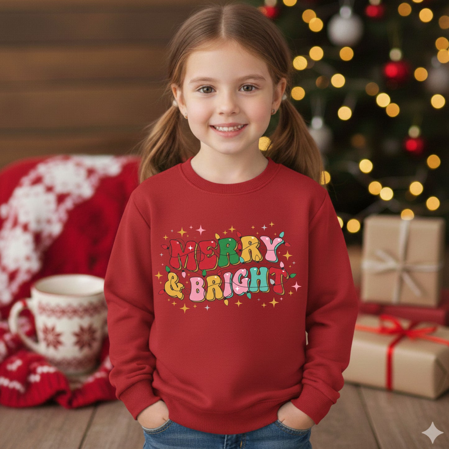 Merry and Bright Toddler Sweatshirt Kids Christmas Sweater Cute Holiday Top Toddler Xmas Sweatshirt Festive Kids Winter Shirt
