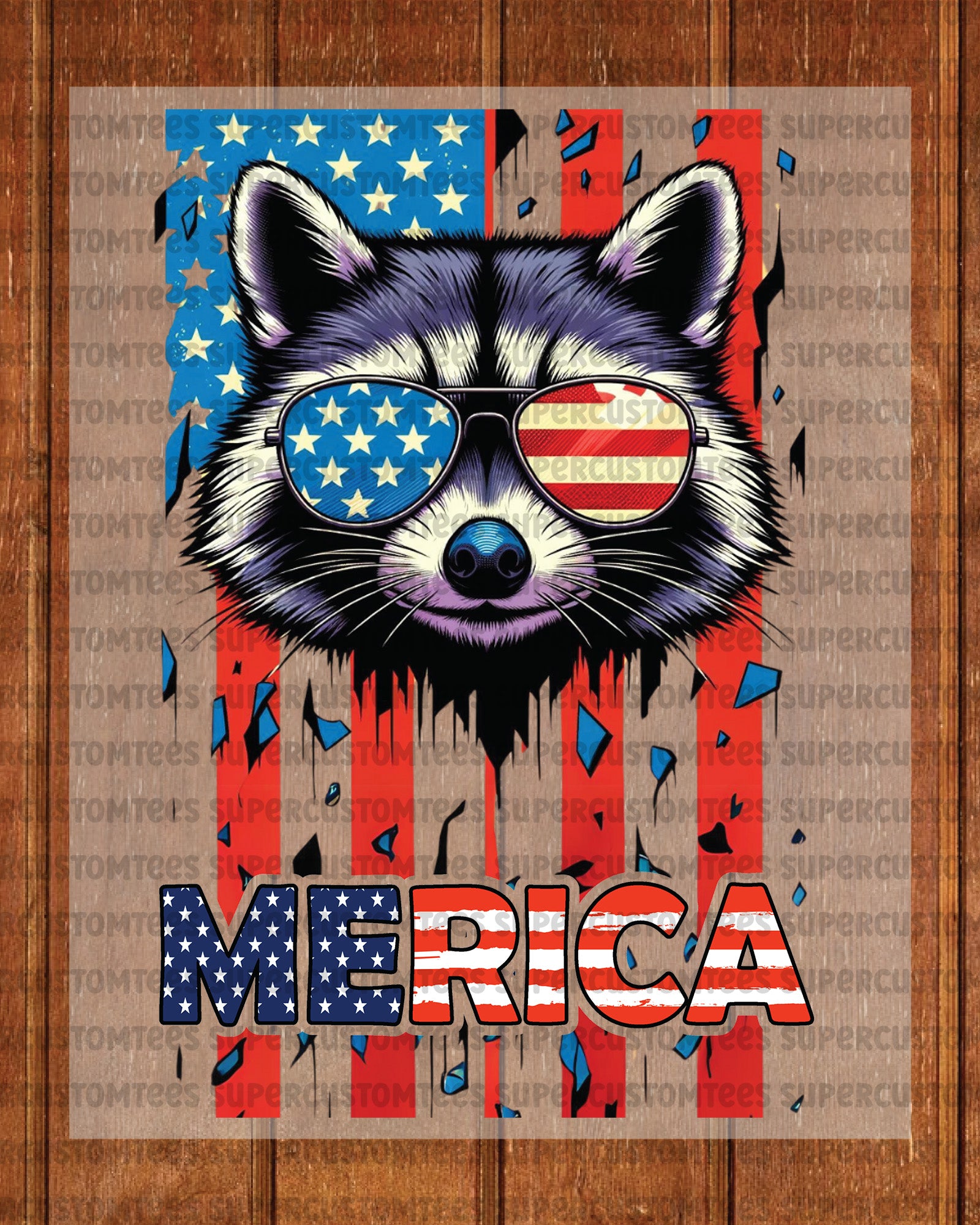 Merica Raccoon American Flag 4th July Heat Transfer for Shirts