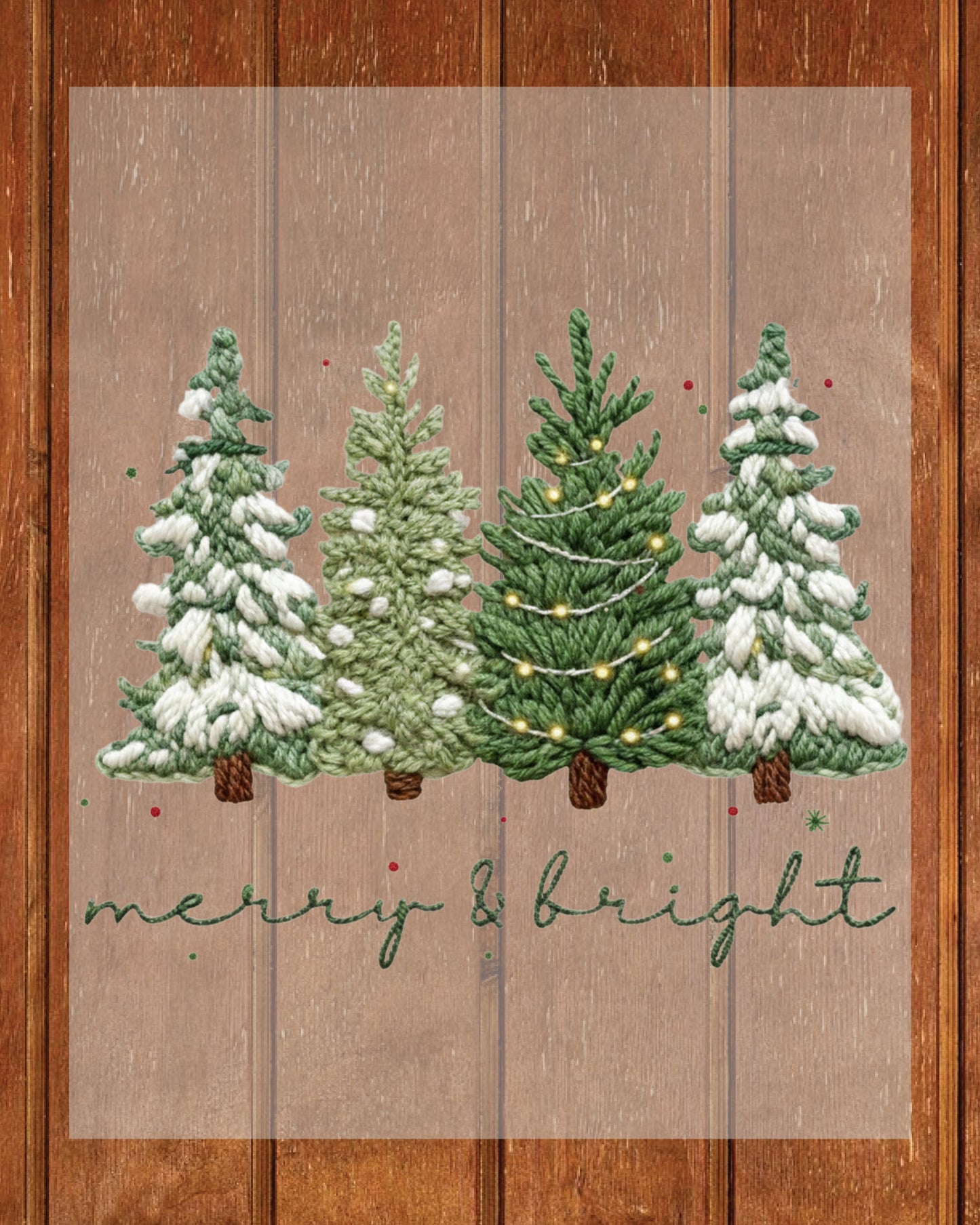 Merry and Bright Crochet Faux Yarn Christmas DTF Transfer Ready to Press, Christmas Heat Transfer For Shirt, X-mas Tree UV Sticker Prints