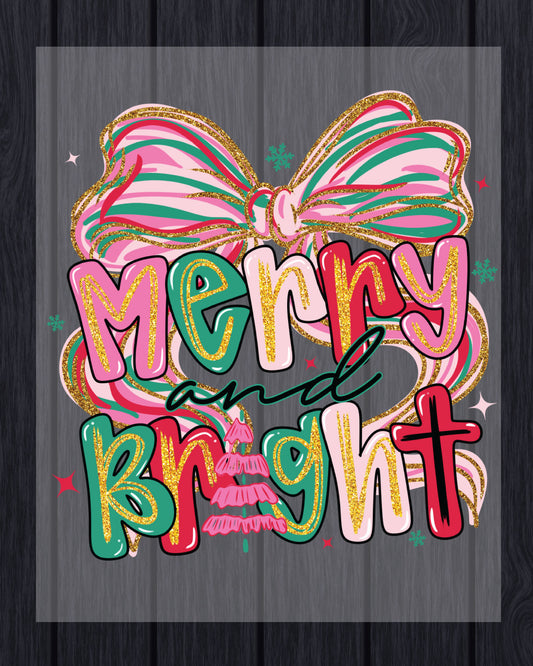 Merry & Bright Glitter Print DTF Transfer