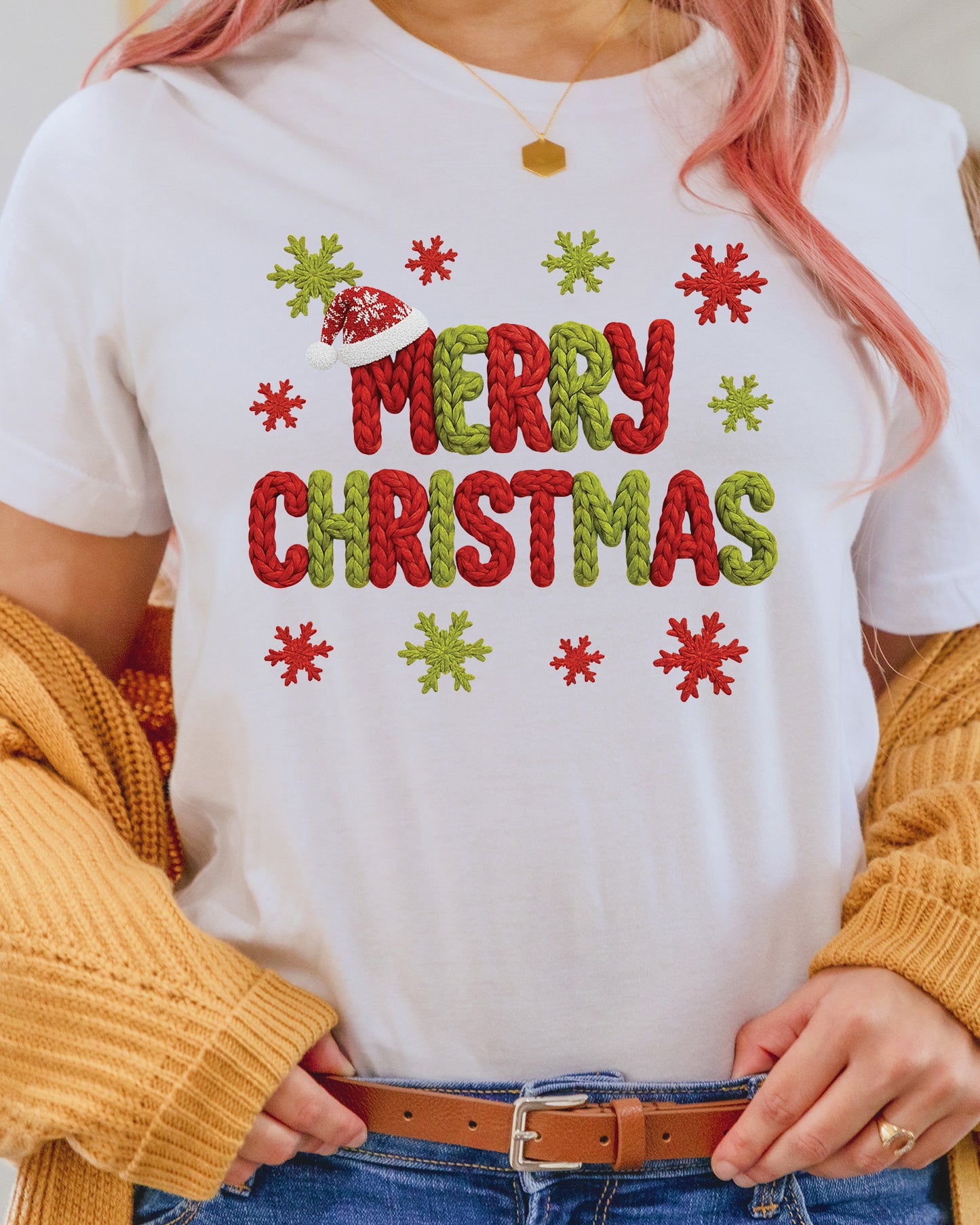 Merry Christmas Crochet Yarn DTF Transfer ready to Press Christmas Ugly Heat Transfer for Shirts, Merry Christmas UV Sticker prints