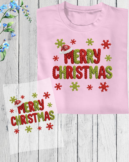 Merry Christmas Crochet Yarn DTF Transfer ready to Press Christmas Ugly Heat Transfer for Shirts, Merry Christmas UV Sticker prints