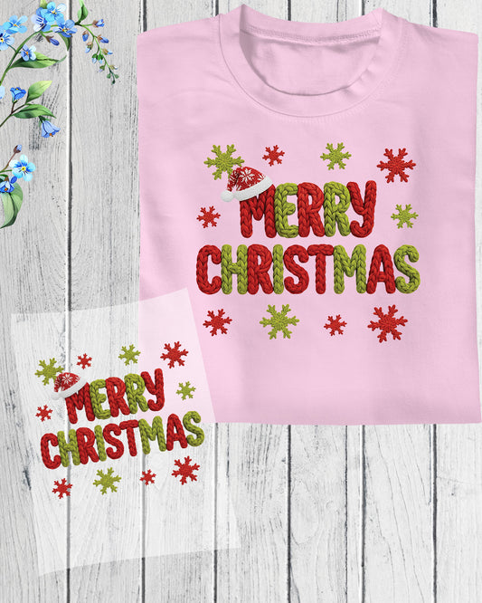 Merry Christmas Crochet Yarn DTF Transfer ready to Press Christmas Ugly Heat Transfer for Shirts, Merry Christmas UV Sticker prints