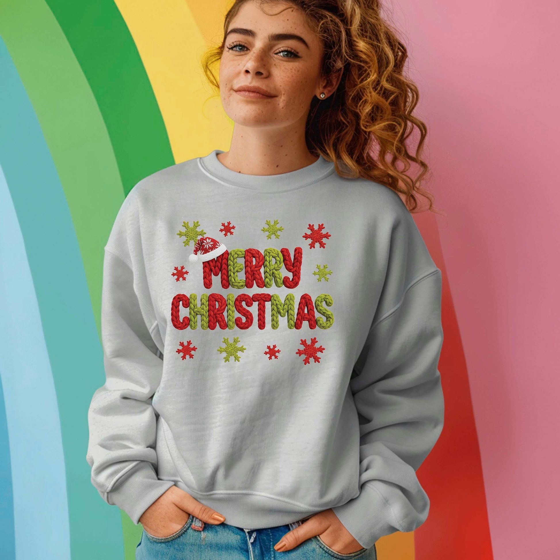 Merry Christmas Crochet Yarn DTF Transfer ready to Press Christmas Ugly Heat Transfer for Shirts, Merry Christmas UV Sticker prints