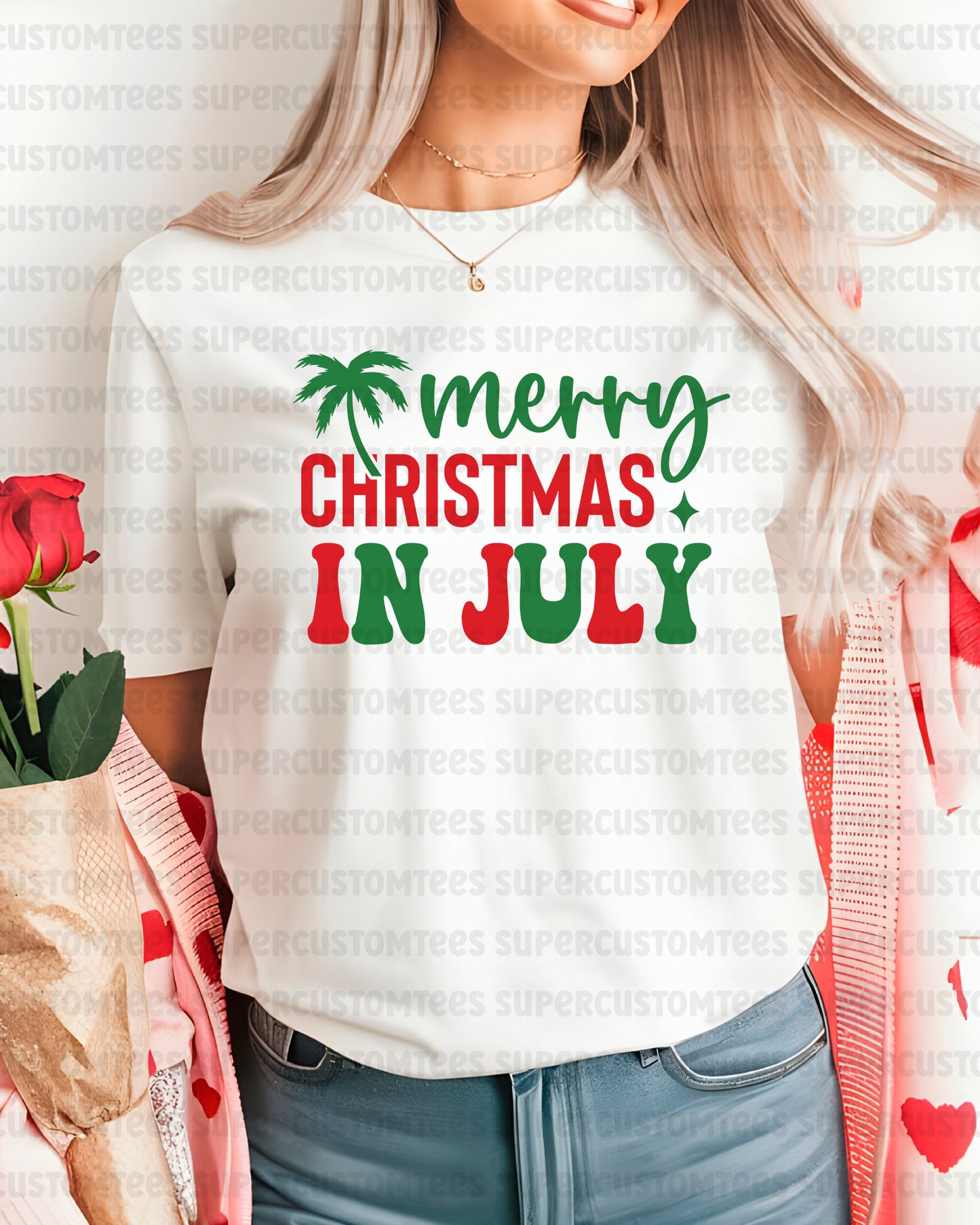 Merry Christmas In July Santa Iron on Transfers for Shirt
