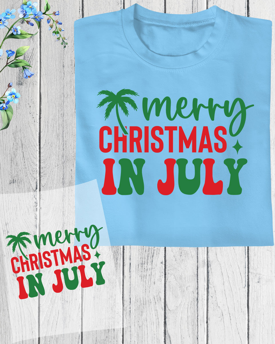 Merry Christmas In July Santa Iron on Transfers for Shirt