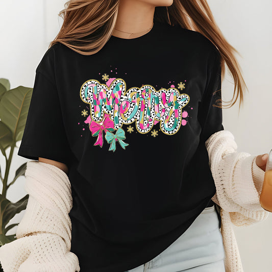 Merry Coquette Bow Glitter Christmas DTF Transfer