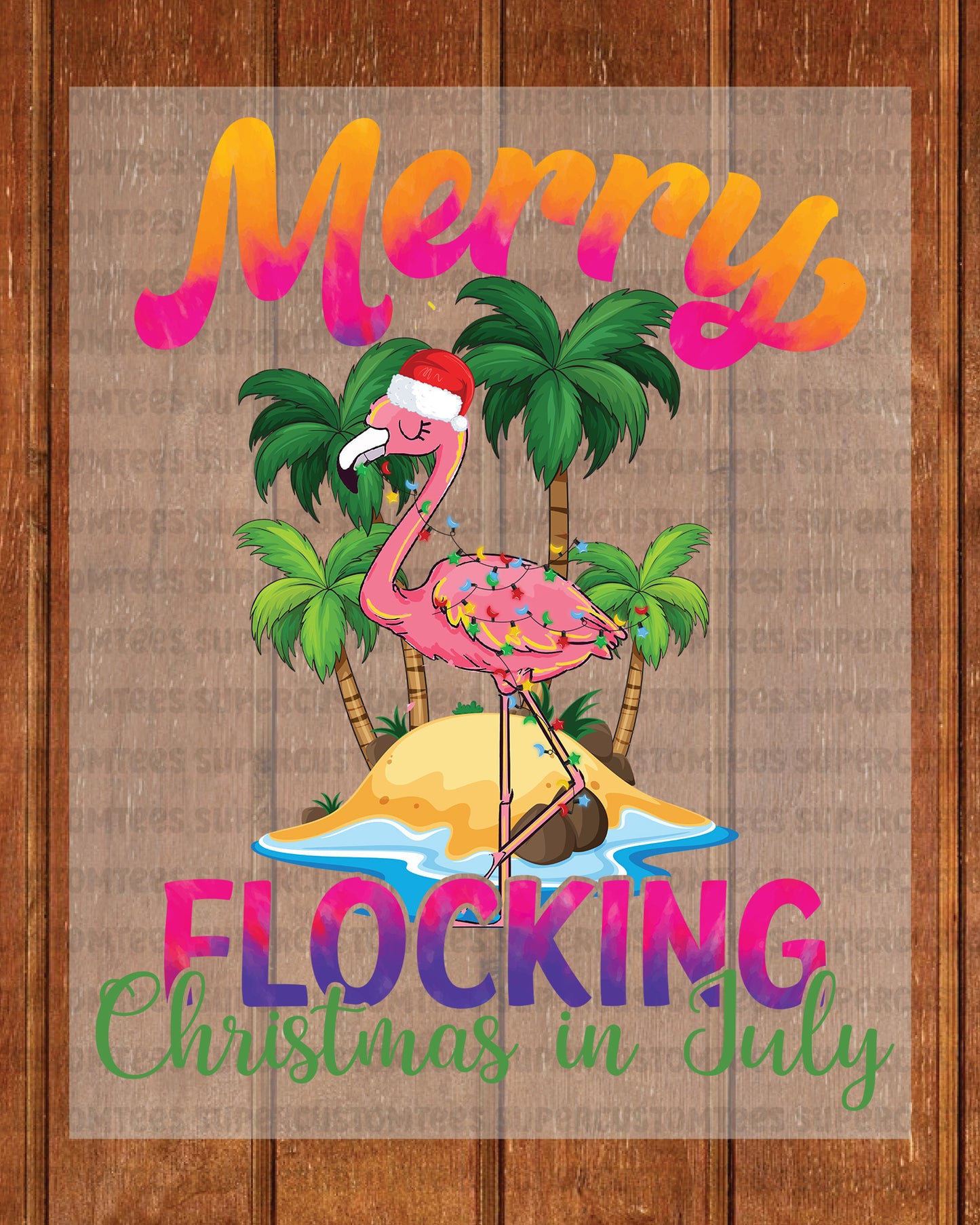 Merry Flocking Christmas In July Flamingo DTF Transfer