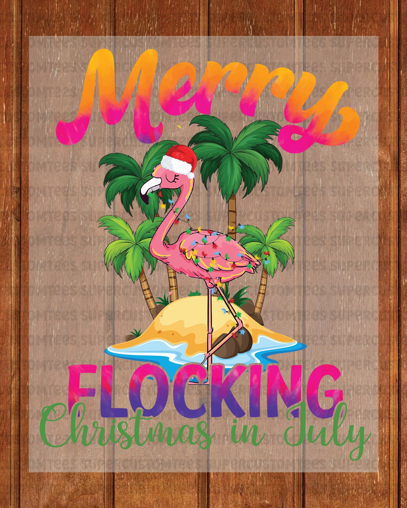 Merry Flocking Christmas In July Flamingo DTF Transfer