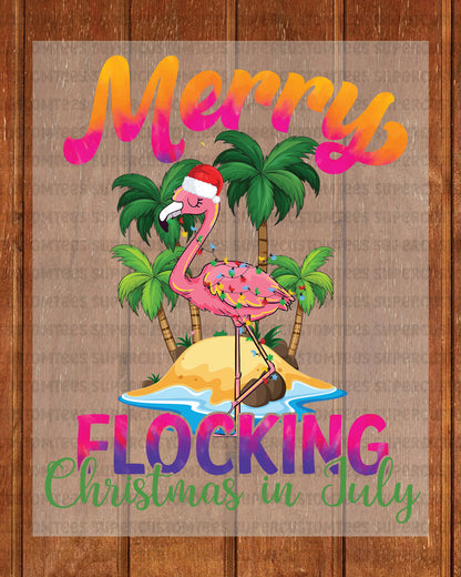 Merry Flocking Christmas In July Flamingo DTF Transfer