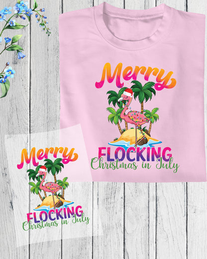 Merry Flocking Christmas In July Flamingo DTF Transfer