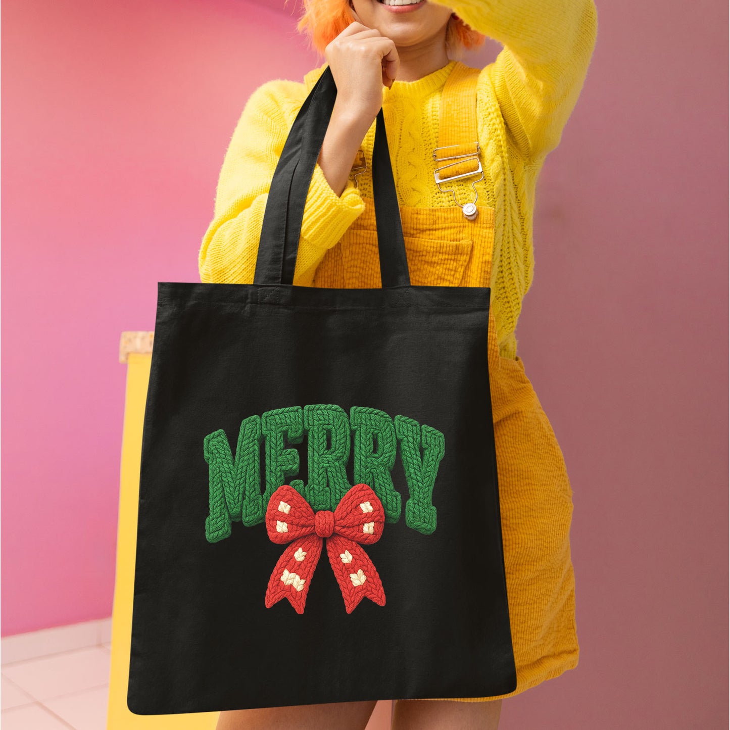 Merry Girly Faux Yarn Christmas DTF Transfer Ready to Press, Christmas Bow Heat Transfer For Shirt, X-mas UV Sticker Prints