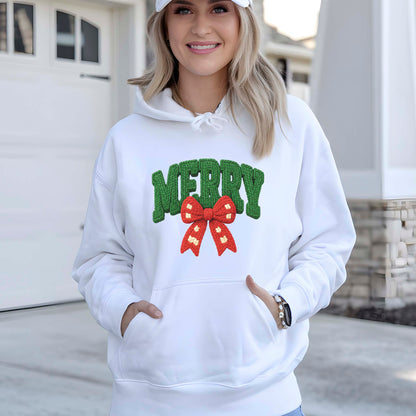 Merry Girly Faux Yarn Christmas DTF Transfer Ready to Press, Christmas Bow Heat Transfer For Shirt, X-mas UV Sticker Prints