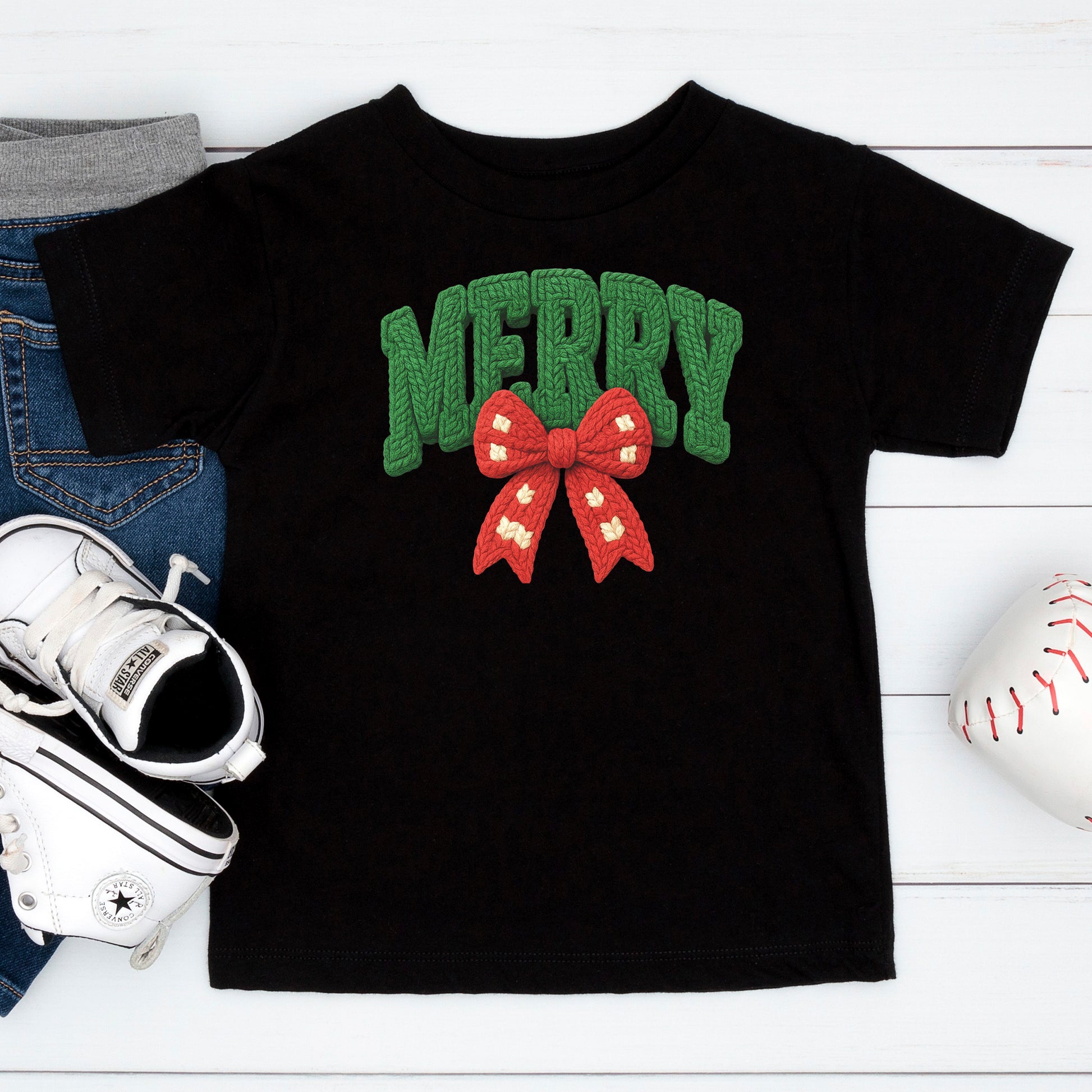 Merry Girly Faux Yarn Christmas T Shirts, Christmas Bow Sweatshirt, Girly X-mas Gift Tees
