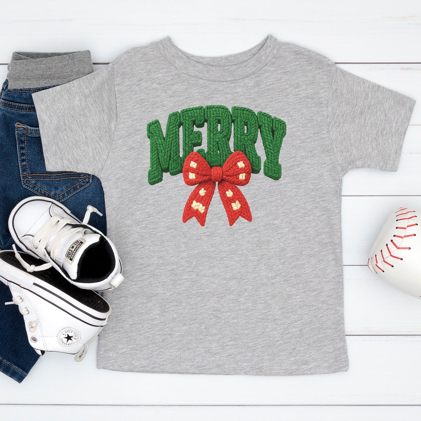 Merry Girly Faux Yarn Christmas T Shirts, Christmas Bow Sweatshirt, Girly X-mas Gift Tees