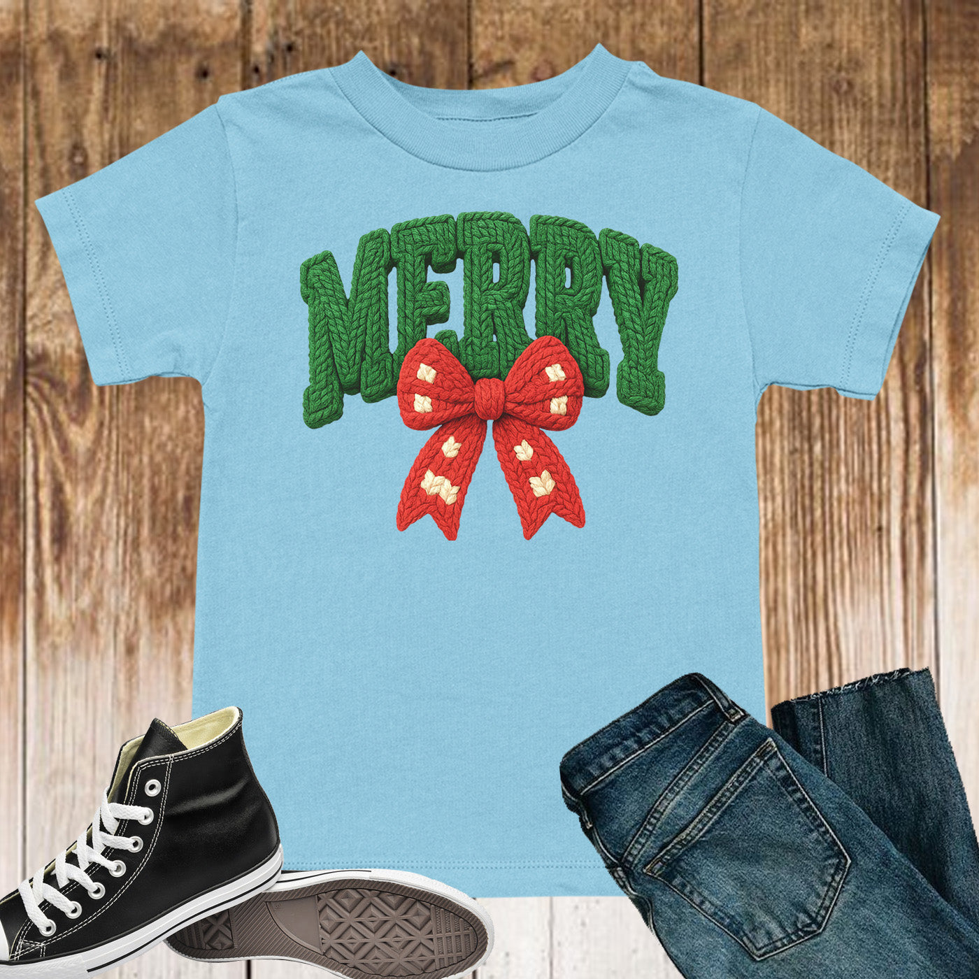 Merry Girly Faux Yarn Christmas T Shirts, Christmas Bow Sweatshirt, Girly X-mas Gift Tees