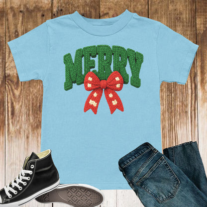 Merry Girly Faux Yarn Christmas T Shirts, Christmas Bow Sweatshirt, Girly X-mas Gift Tees