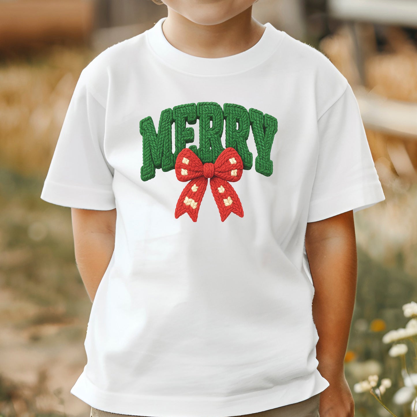 Merry Girly Faux Yarn Christmas T Shirts, Christmas Bow Sweatshirt, Girly X-mas Gift Tees