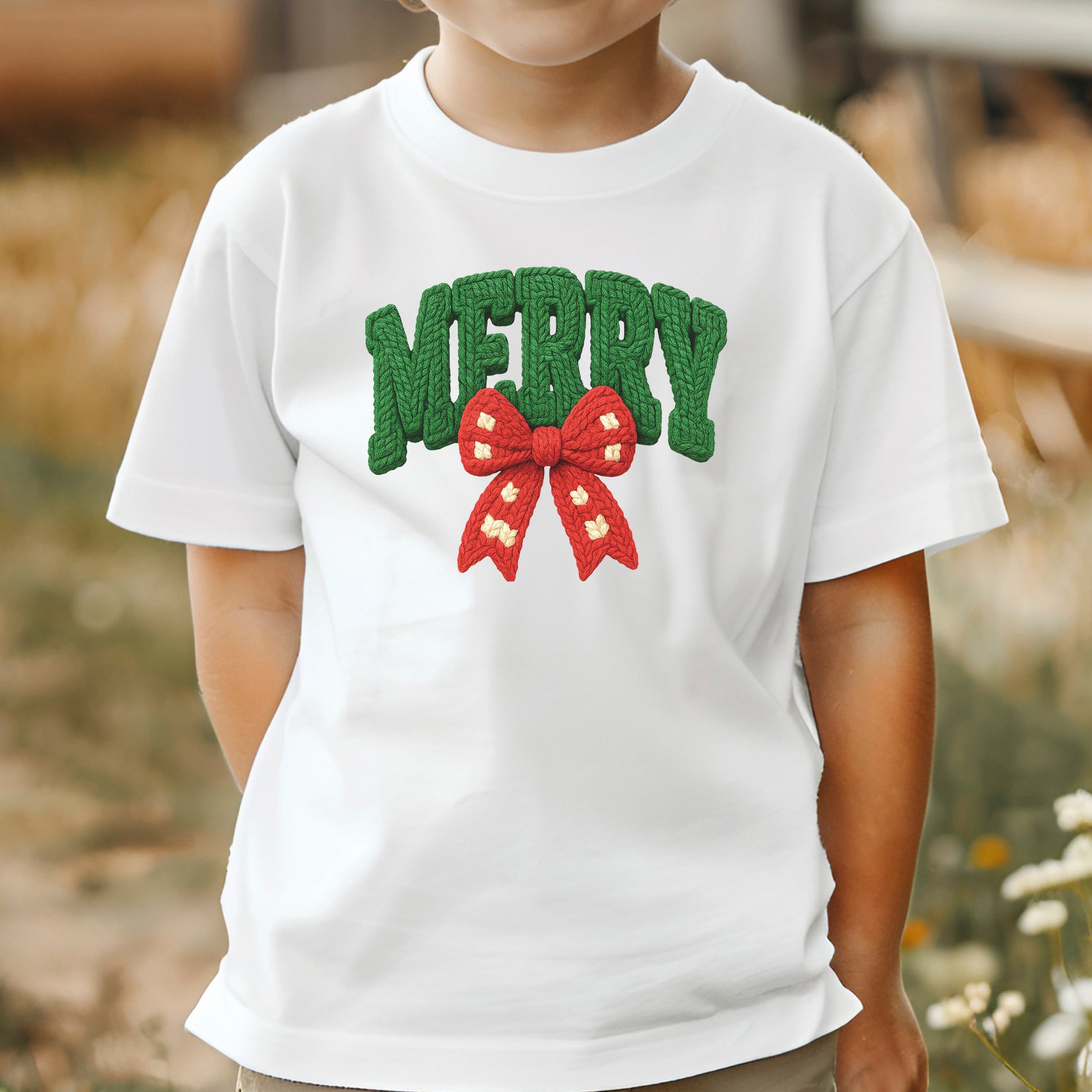 Merry Girly Faux Yarn Christmas T Shirts, Christmas Bow Sweatshirt, Girly X-mas Gift Tees