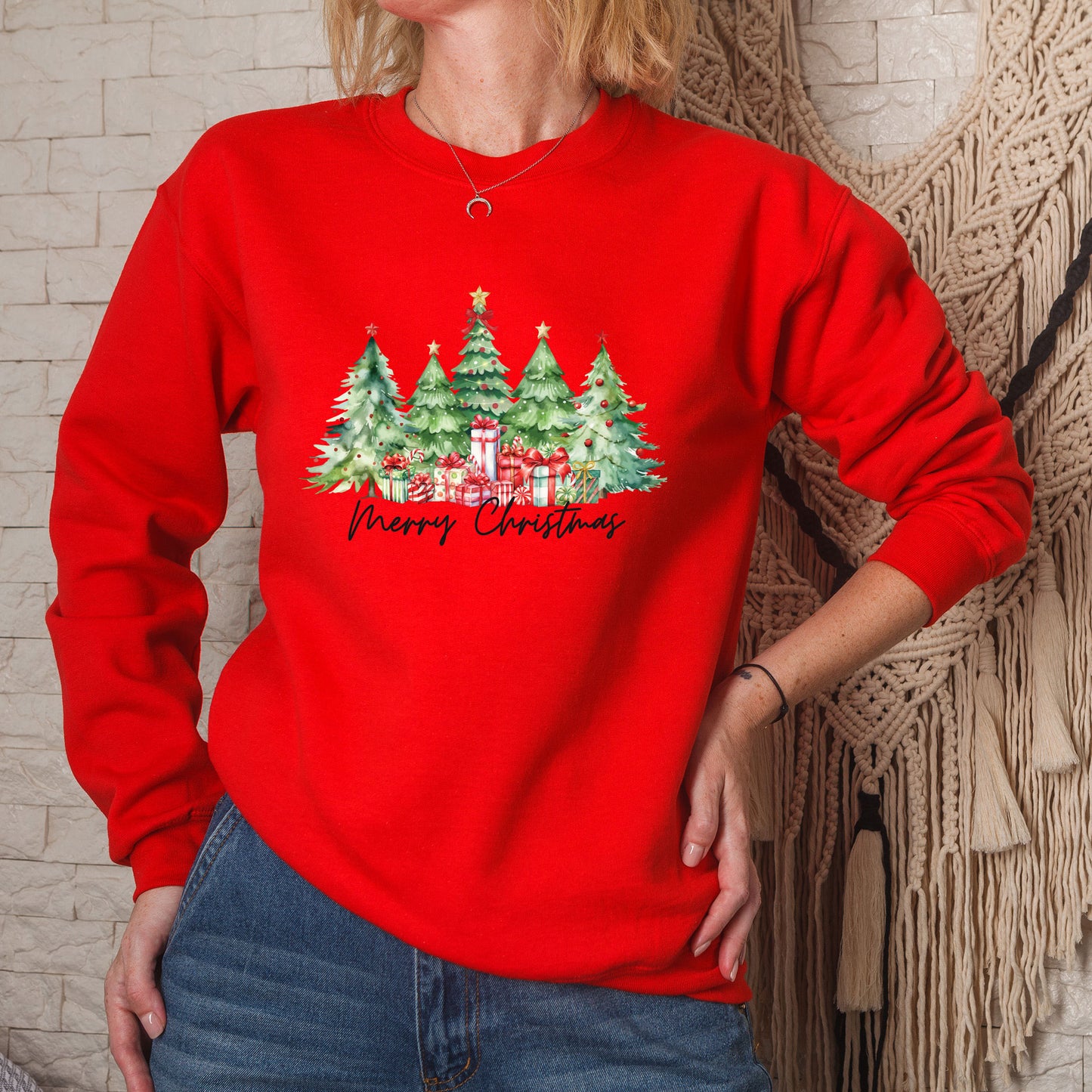 Merry Christmas Trees Sweatshirts Holiday Festive Christmas Top Cute Tree Graphic Shirt Winter Xmas Gift Shirt for Women Men Kids