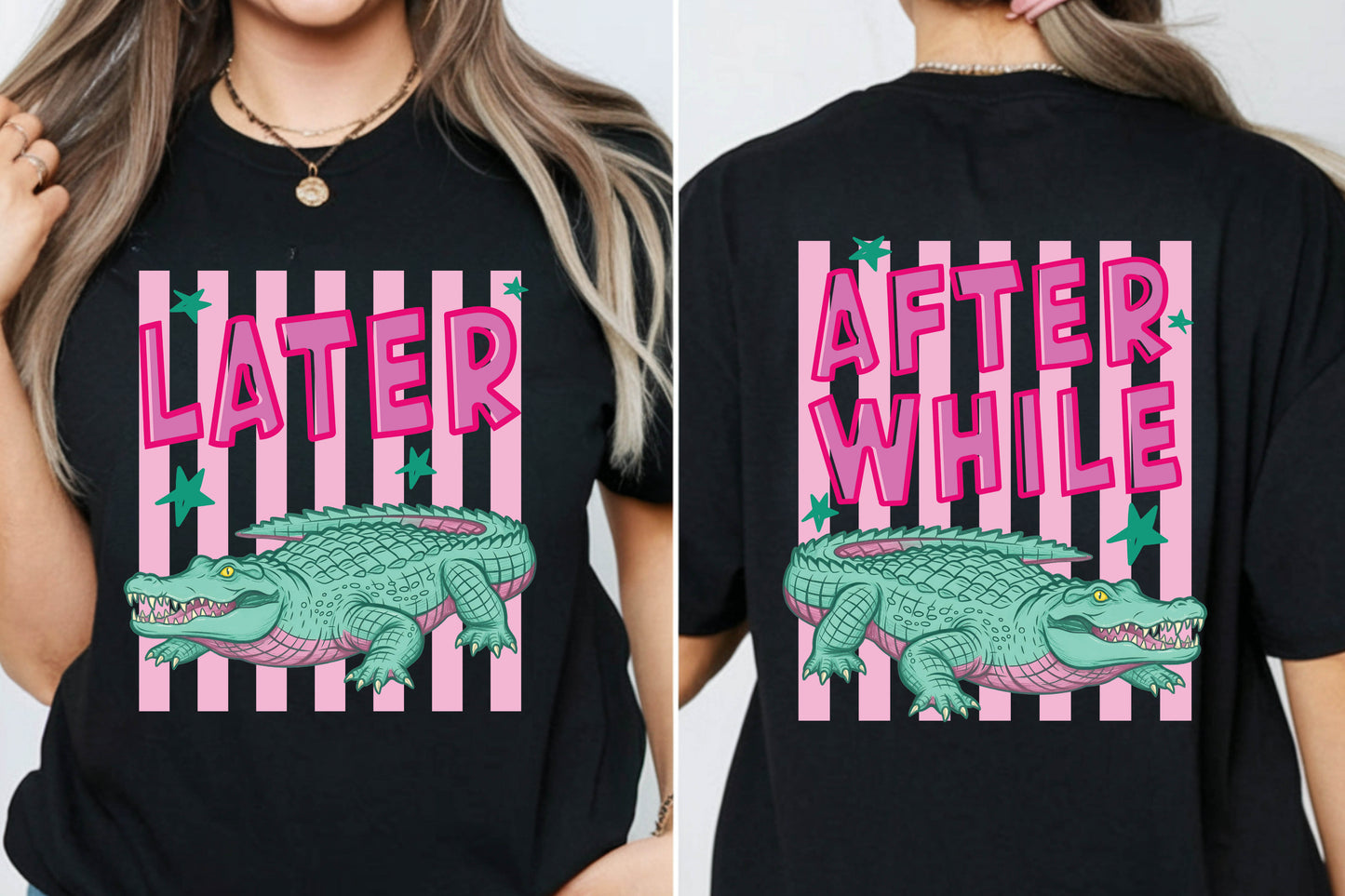 Later Gator Alligator Summer T Shirt After A While Crocodile Summer Vacation Tees Front Back Print Funny Graphic Beach Trip Shirts
