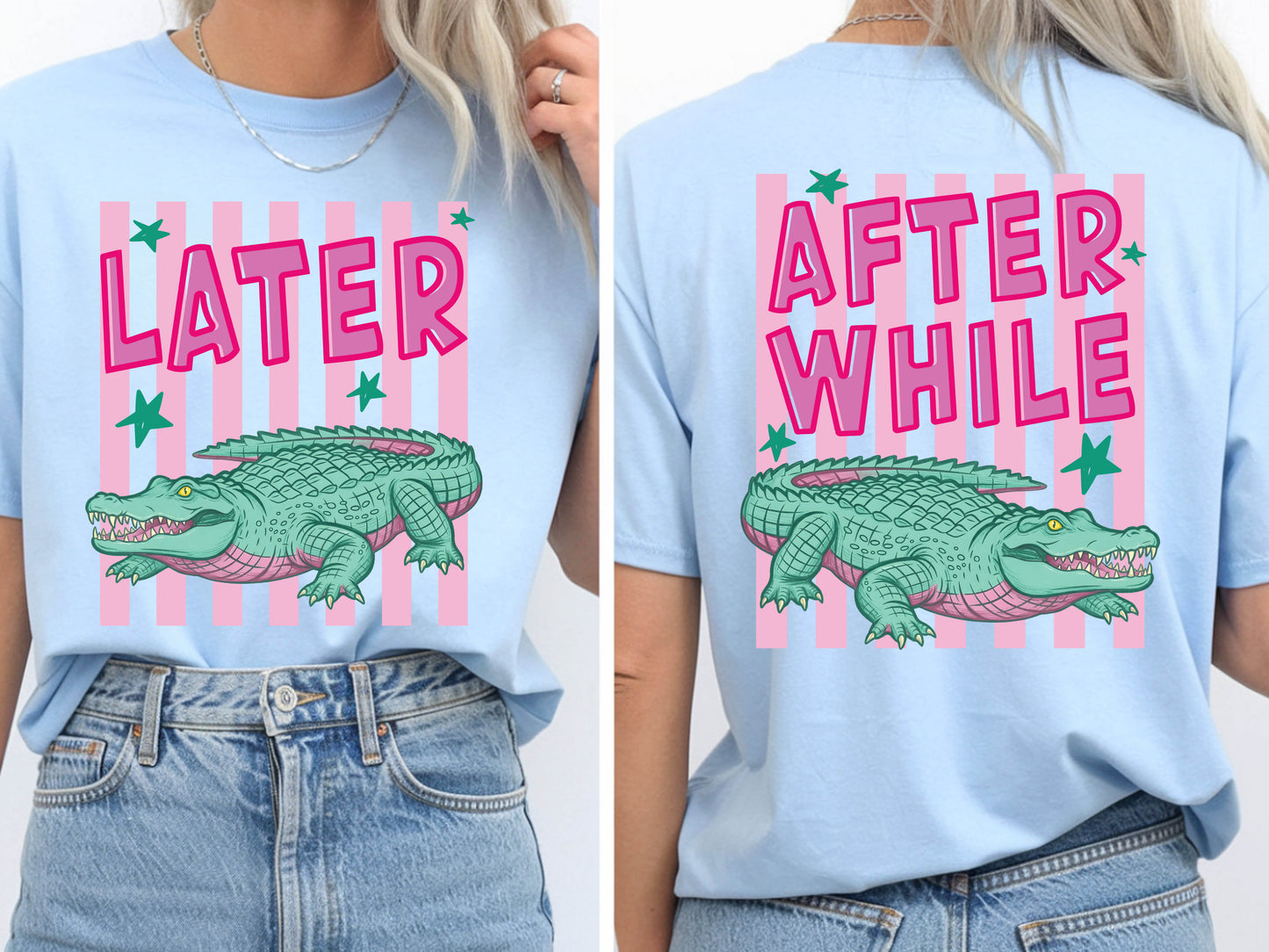 Later Gator Alligator Summer T Shirt After A While Crocodile Summer Vacation Tees Front Back Print Funny Graphic Beach Trip Shirts