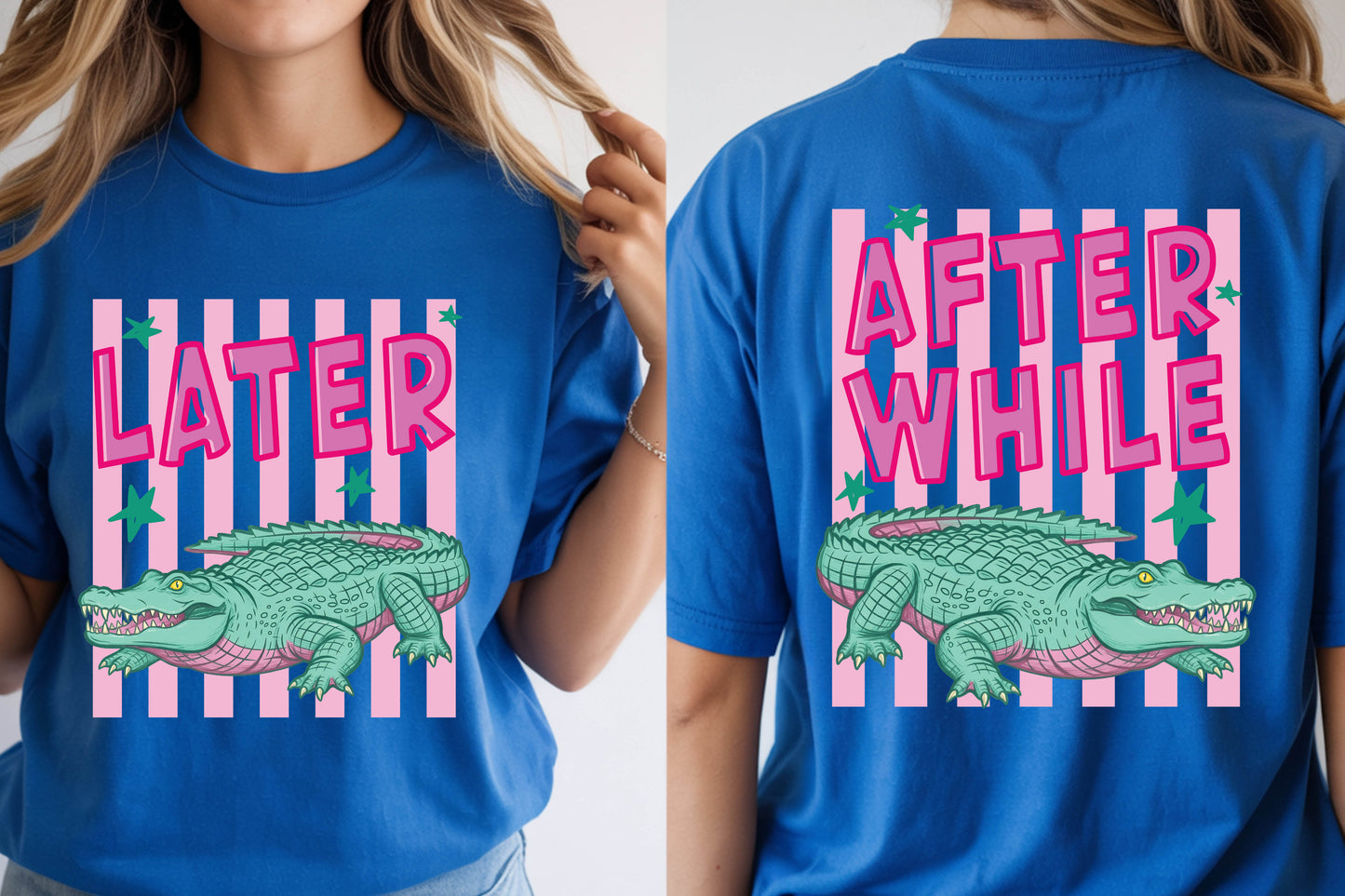 Later Gator Alligator Summer T Shirt After A While Crocodile Summer Vacation Tees Front Back Print Funny Graphic Beach Trip Shirts