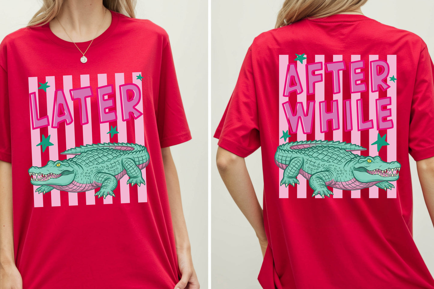 Later Gator Alligator Summer T Shirt After A While Crocodile Summer Vacation Tees Front Back Print Funny Graphic Beach Trip Shirts