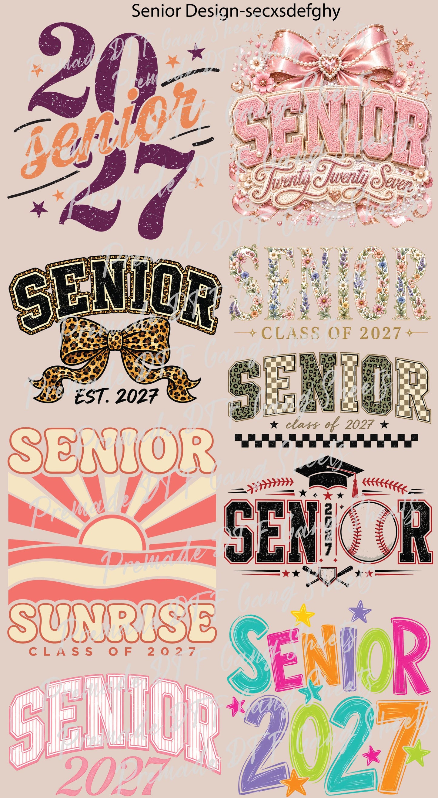 DTF Gang Sheet Senior Class of 2027 Premade Graduation DTF Transfer Ready to Press Class of 2k27 Heat Transfer Trendy Senior Shirt