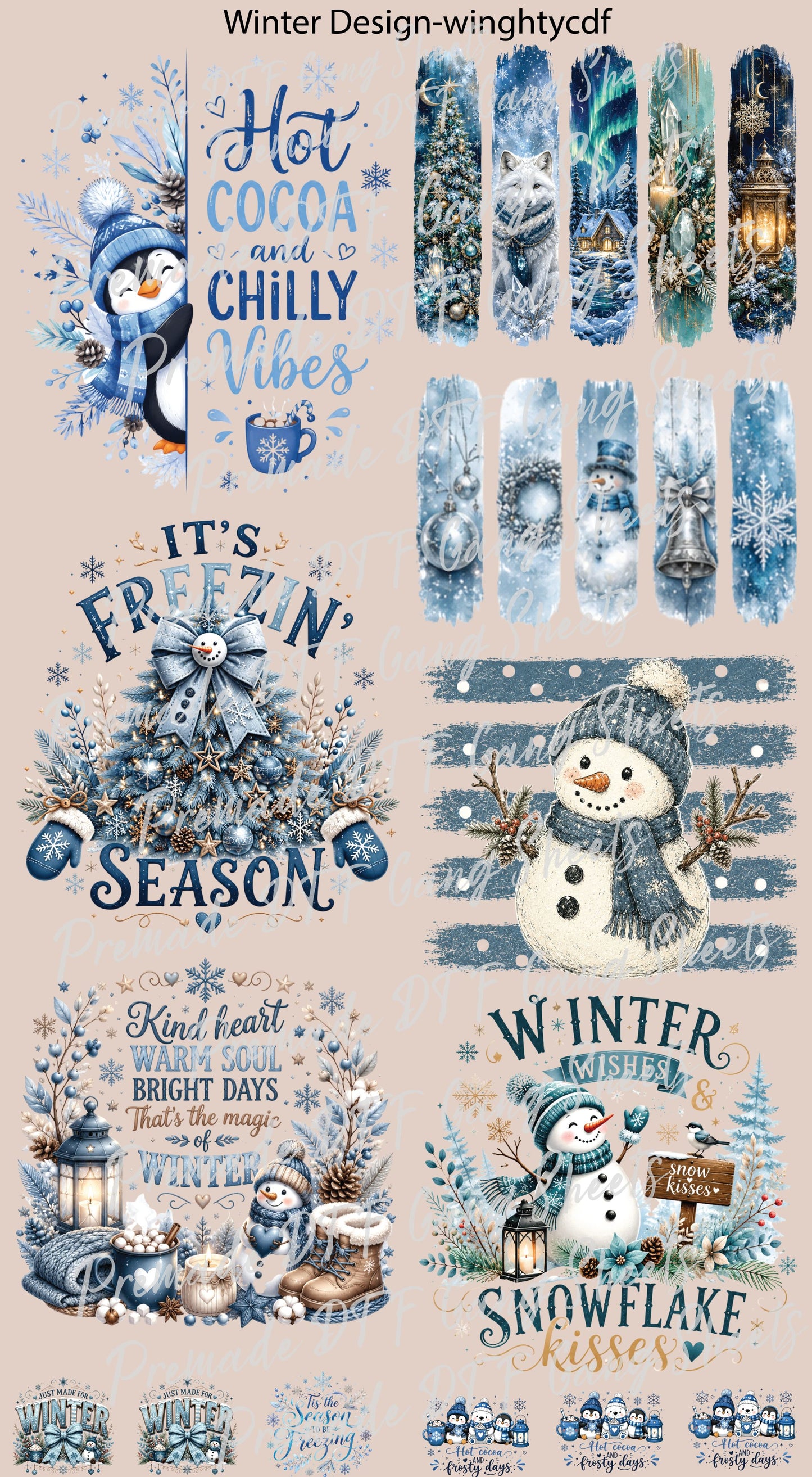 Winter DTF Transfer Ready to Press Premade DTF Gang Sheet Snowman Hot Cocoa Chilly Vibes Freezin Season Holiday Heat Transfer Shirts