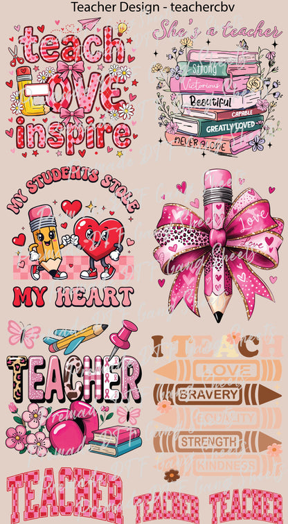 Teacher Premade Gang Sheet School Teacher DTF Transfer ready to Press Teach Love Inspire Heat Transfer for Shirts