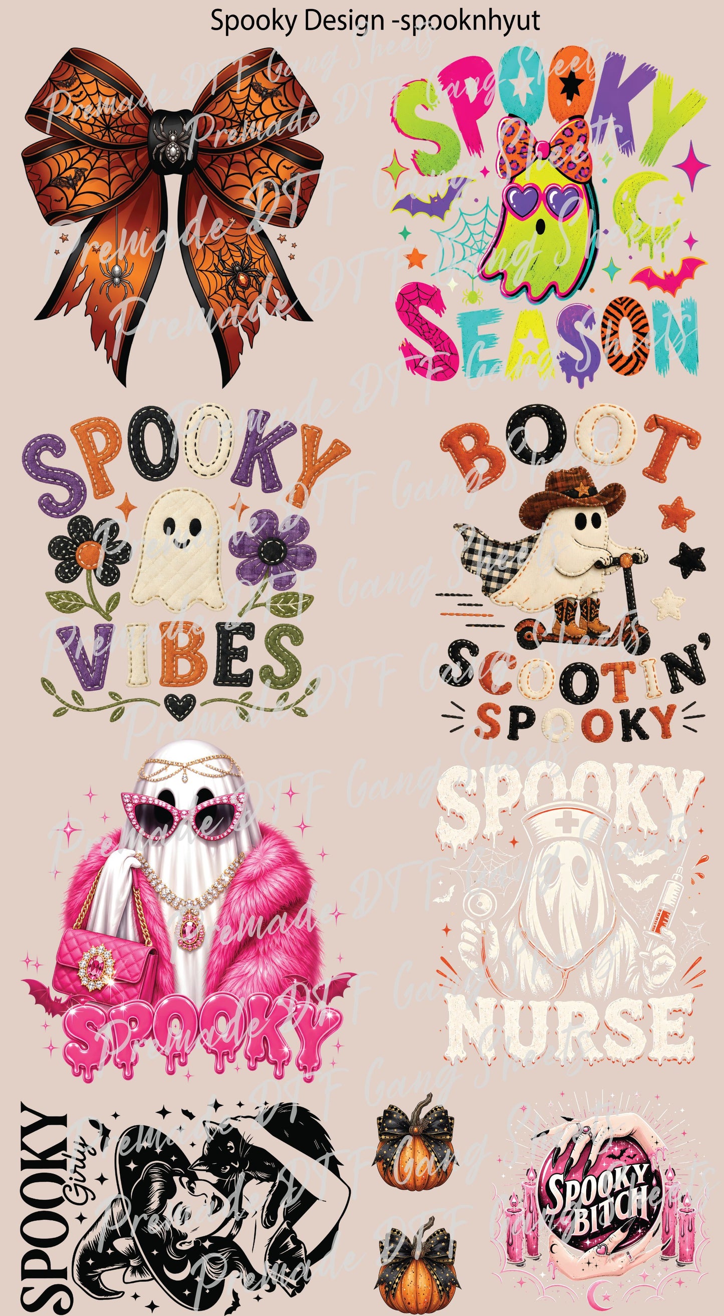 Spooky Season Premade Gang Sheet Halloween DTF Transfer Ready to Press Holiday Season Spooky Ghost Heat Transfer For Sh