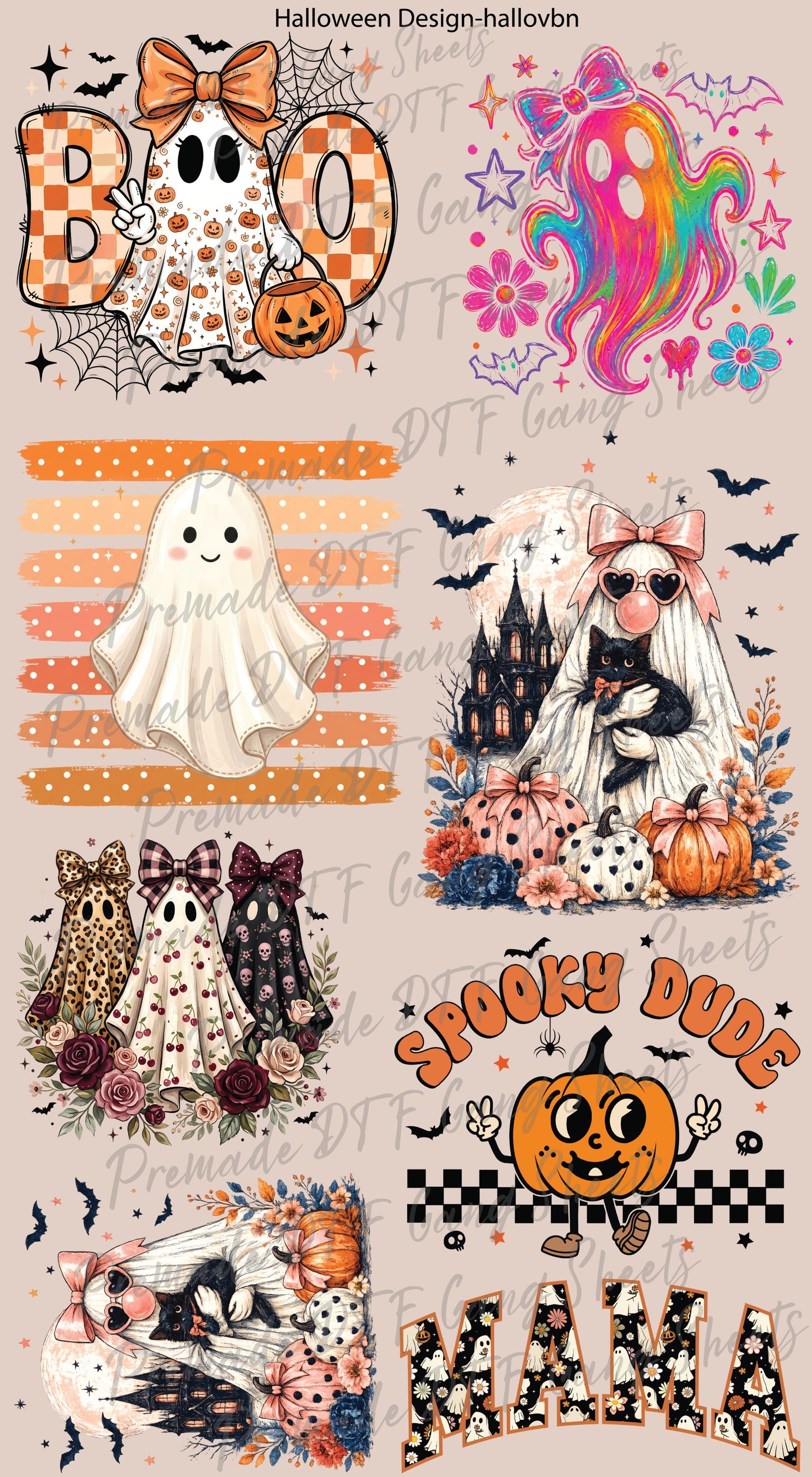 Halloween Premade Gang Sheet Ghost Pumpkin DTF Transfer ready to Press Retro Spooky Season Heat Transfer For Shirts Holiday Gifts