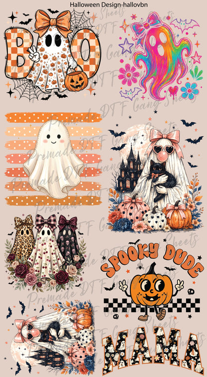 Halloween Premade Gang Sheet Ghost Pumpkin DTF Transfer ready to Press Retro Spooky Season Heat Transfer For Shirts Holiday Gifts