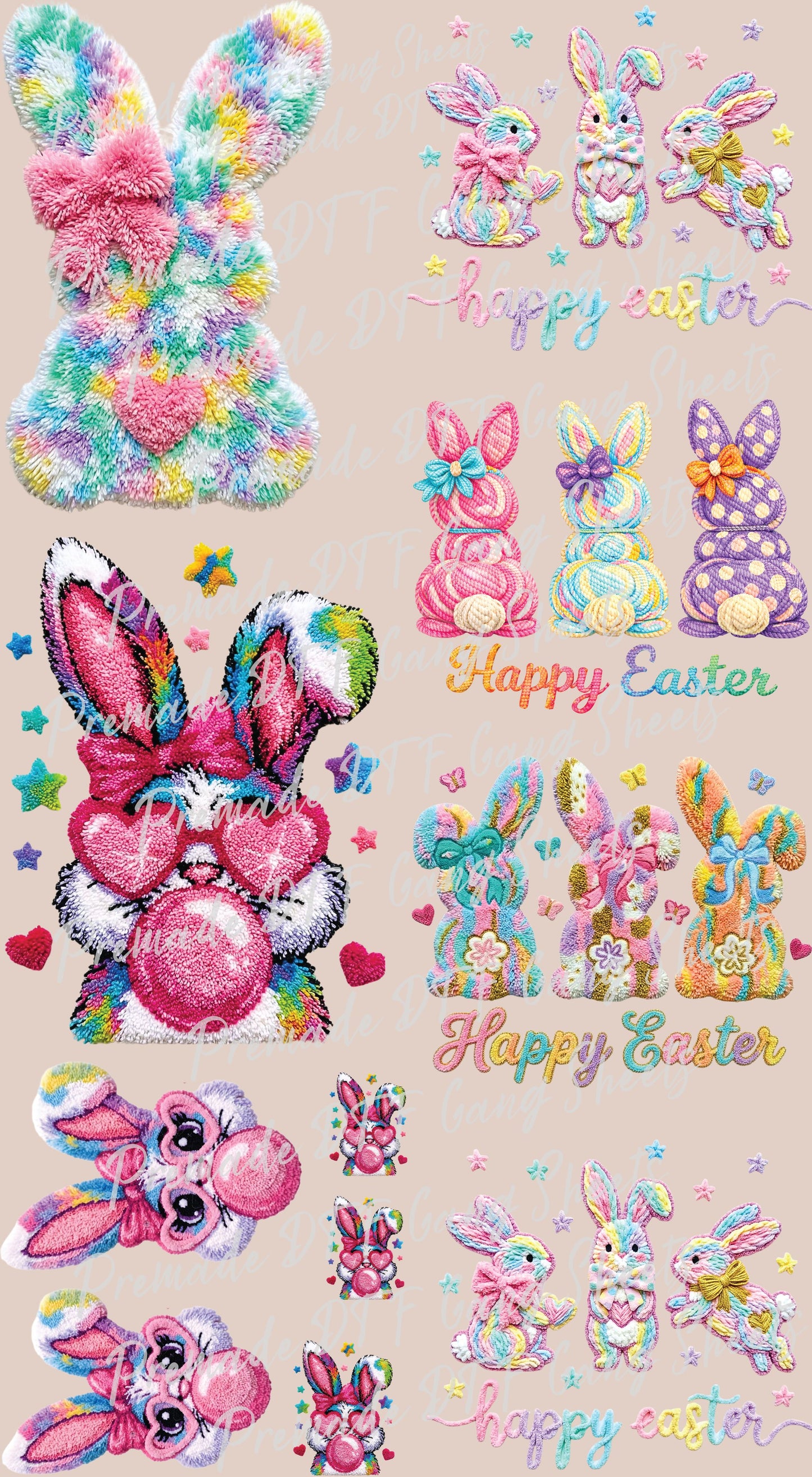 Easter Faux Yarn Printed Premade Gang Sheet Christian Easter DTF Gang Sheet Bunny Character Ready For Press Bible Verse Heat Transfer Gang