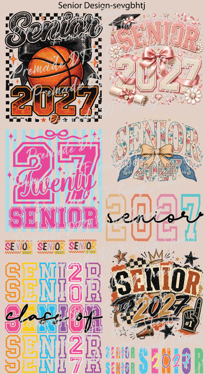 Senior 2027 DTF Gang Sheet Checkered Basketball DTF Transfer Ready to Press Bow Baseball Class of 2027 Senior Mom Heat Transfer Shirt