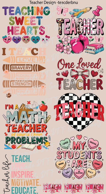Teacher Premade Gang Sheet Teacher DTF Transfer Ready to Press Designs Teach Heat Transfer For Shirts Teacher Life Gifts