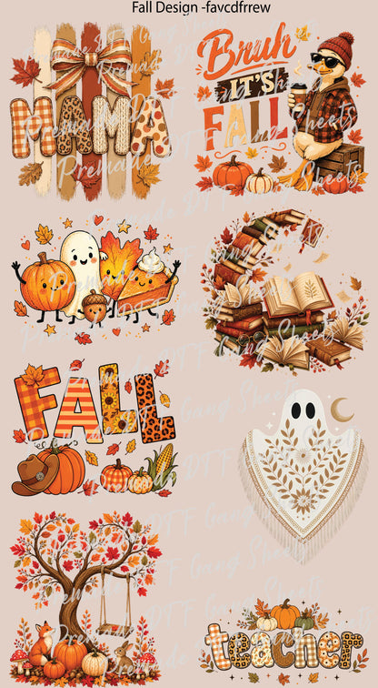Fall Gang Sheet Ready to Press Halloween Premade DTF Transfer Holiday Fall Season Mama Teacher Heat Transfer For Shirts
