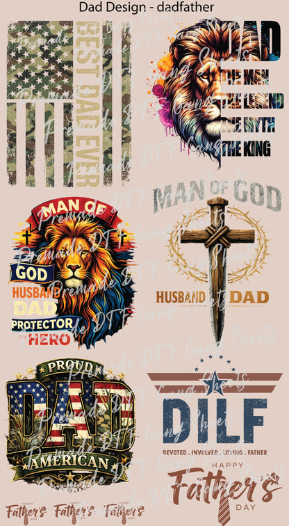 Dad Premade Gang Sheet Father's Day DTF Transfer ready to Press Man of God American Daddy Heat Transfer for Shirts