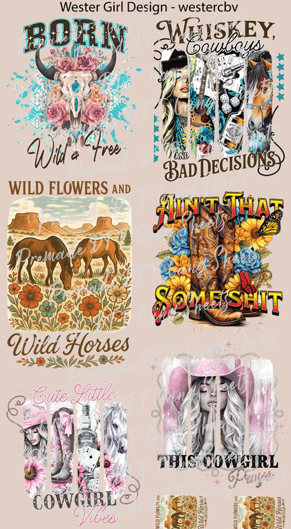 Western Girl Premade Gang Sheet Cowgirl DTF Transfer ready to Press Western Theme Girls Heat Transfer for Shirts