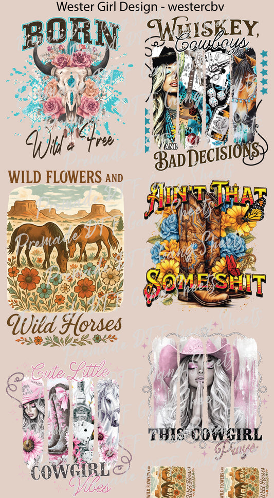 Western Girl Premade Gang Sheet Cowgirl DTF Transfer ready to Press Western Theme Girls Heat Transfer for Shirts