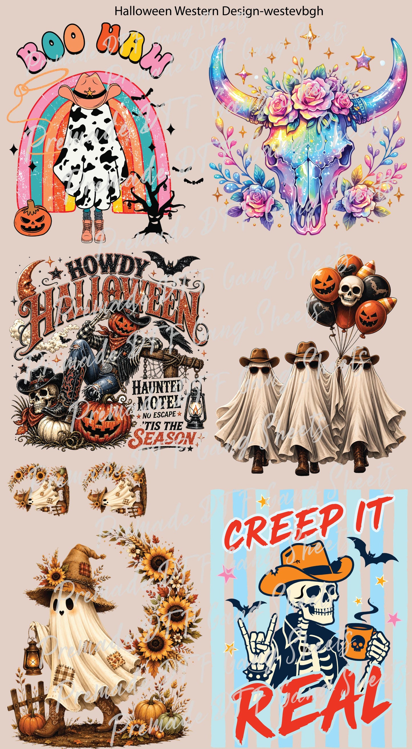 Western Halloween Premade Gang Sheet Vintage Halloween DTF Transfer ready to Press Retro Spooky Season Ghost Pumpkin Heat Transfer