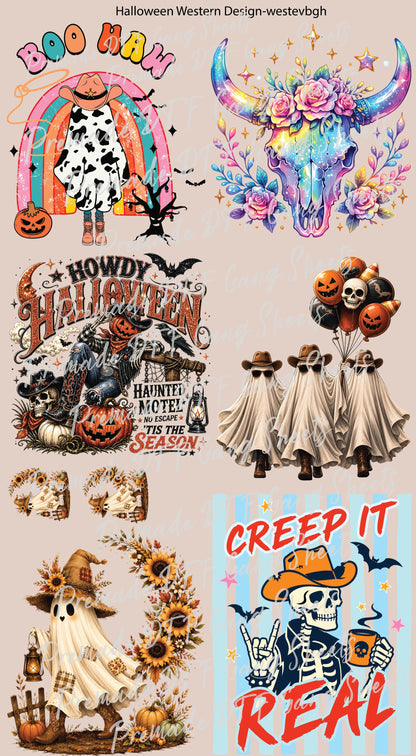 Western Halloween Premade Gang Sheet Vintage Halloween DTF Transfer ready to Press Retro Spooky Season Ghost Pumpkin Heat Transfer